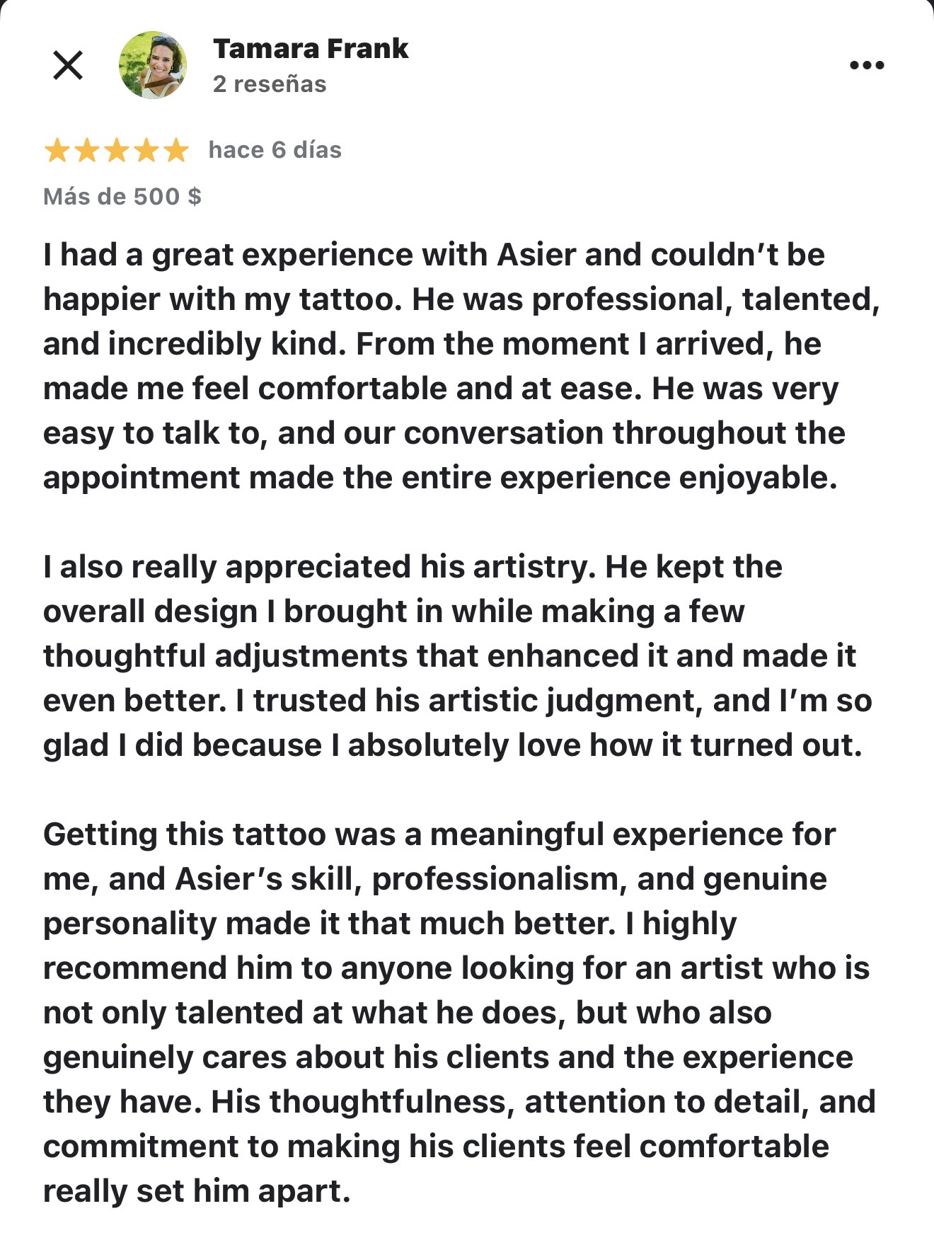Review by Tamara Frank — Tampa, Tuff Tattoo Studio